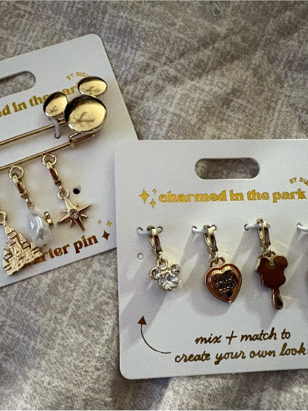 Disney Parks Gold pin Dangle Charm Set - & charms